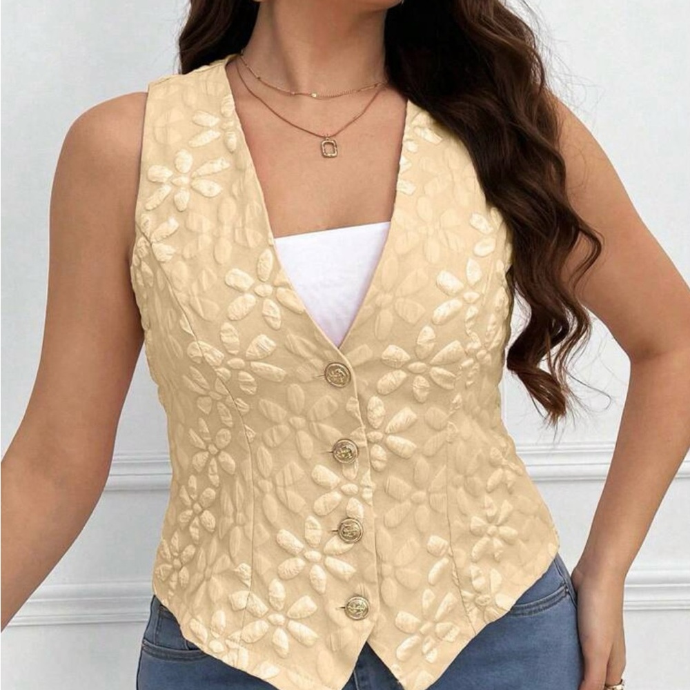 Floral Beige and White Women's Vest